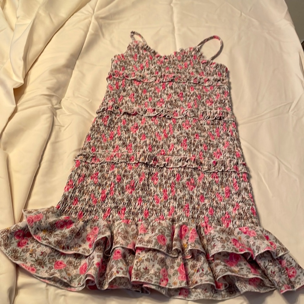 Sundress elasticized smocked and ruffled, adjustable spaghetti straps by fhz